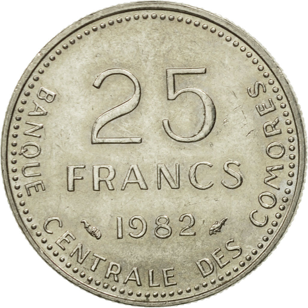 Coin, Comoros, 25 Francs, 1982, Paris, AU(55-58), Nickel, KM:14