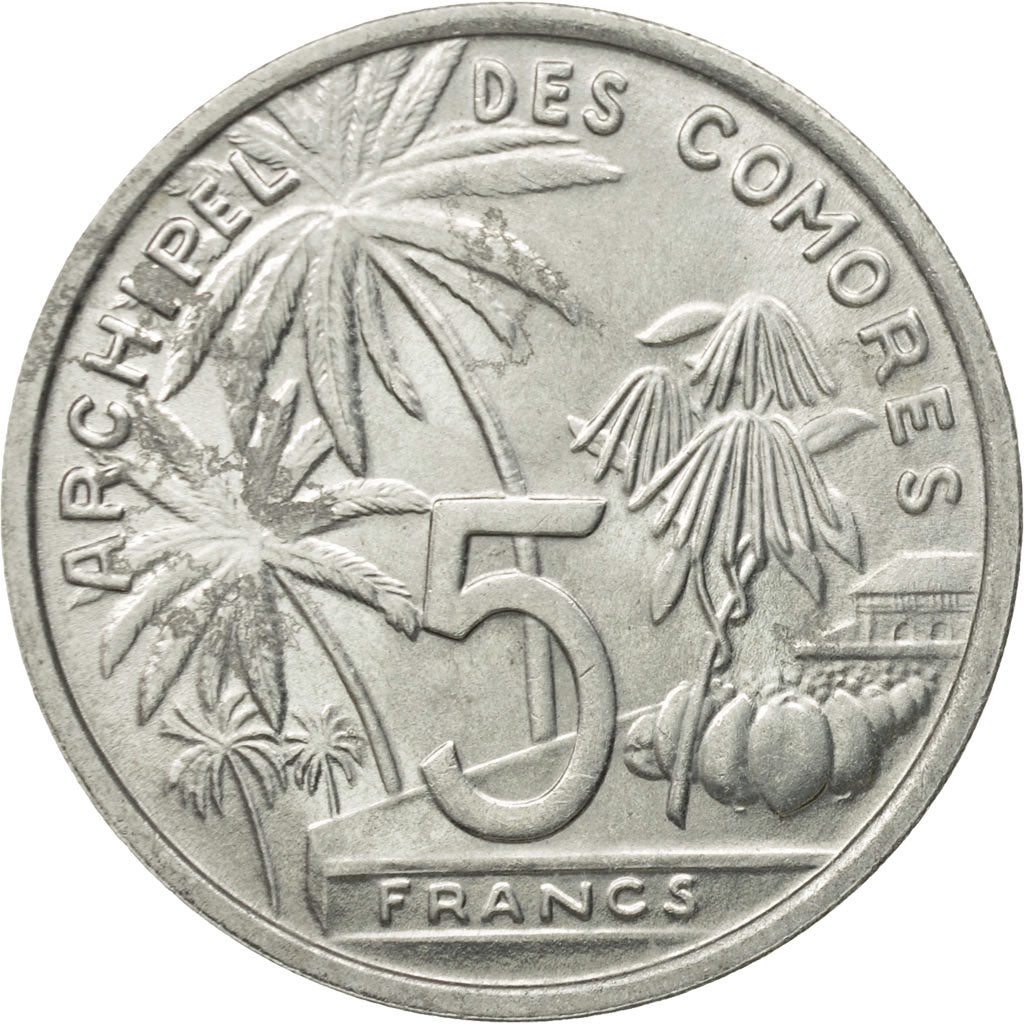 Coin, Comoros, 5 Francs, 1964, Paris, MS(60-62), Aluminum, KM:6