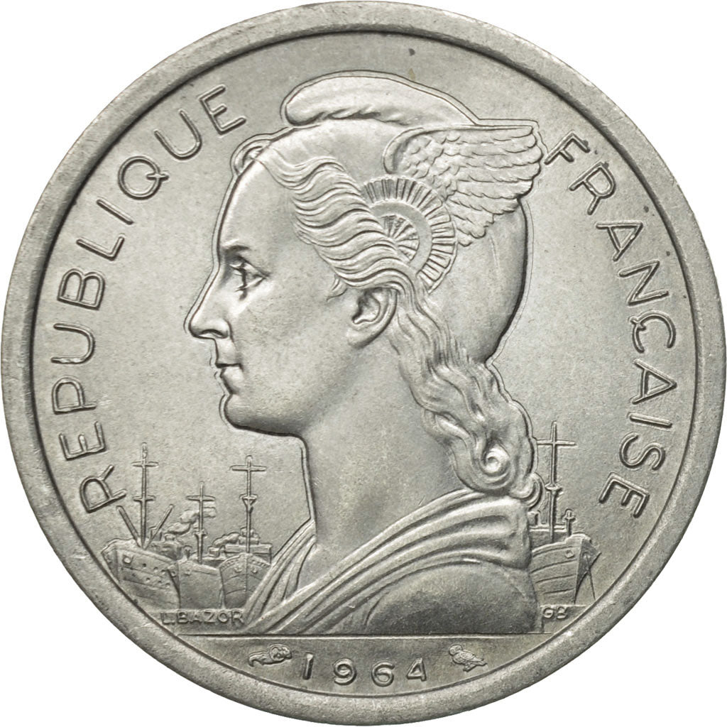 Coin, Comoros, 2 Francs, 1964, Paris, MS(60-62), Aluminum, KM:5