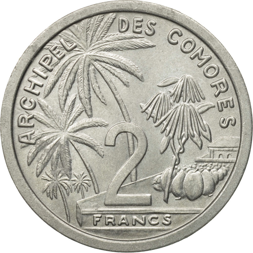 Coin, Comoros, 2 Francs, 1964, Paris, MS(60-62), Aluminum, KM:5
