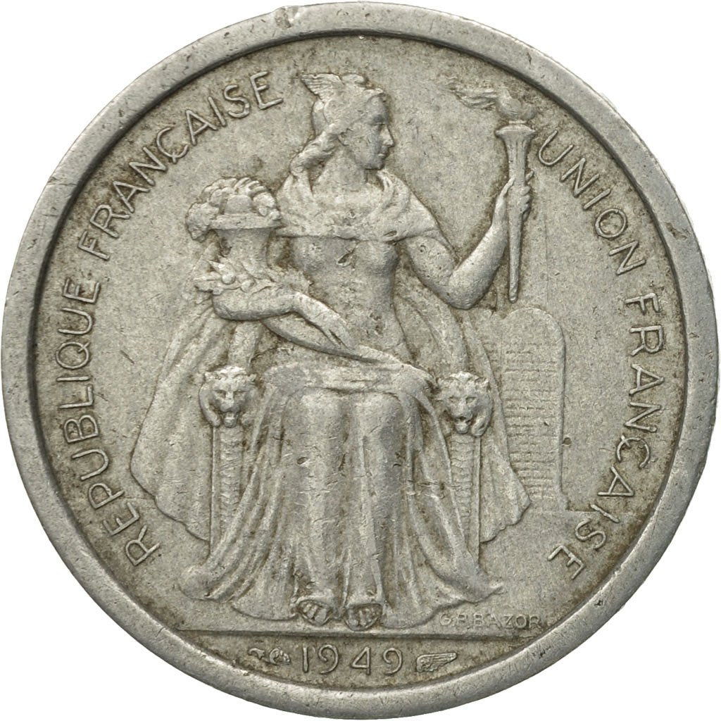 Coin, FRENCH OCEANIA, 2 Francs, 1949, EF(40-45), Aluminum, KM:3