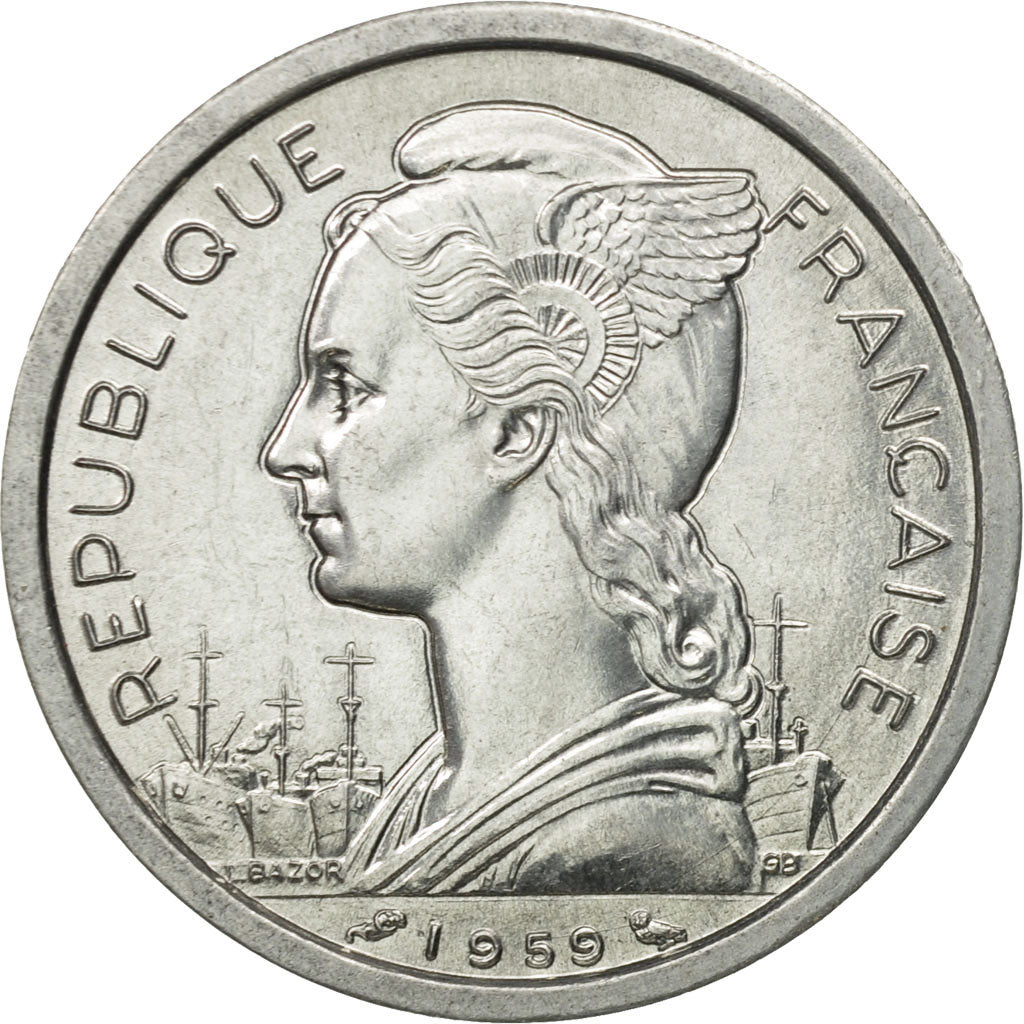 Coin, French Somaliland, 2 Francs, 1959, Paris, AU(55-58), Aluminum, KM:9