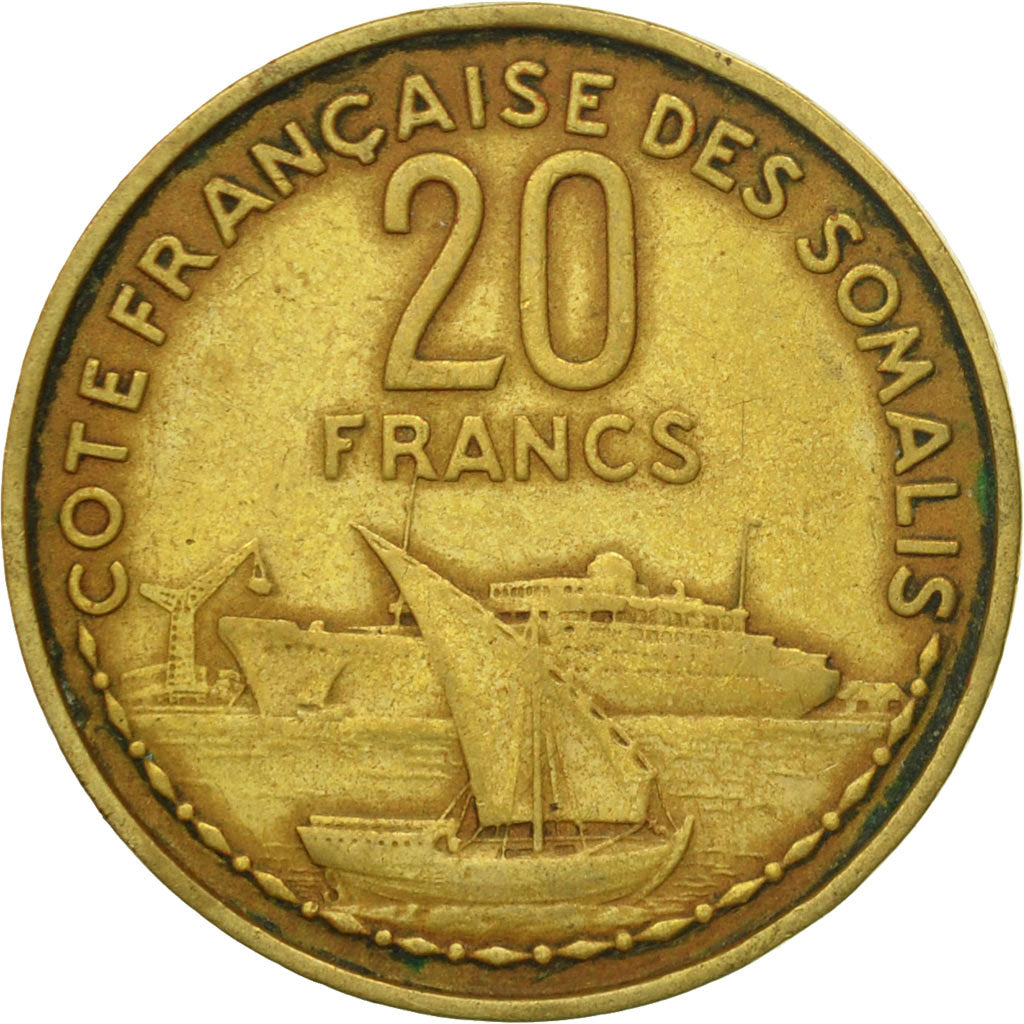 Coin, French Somaliland, 20 Francs, 1965, Paris, EF(40-45), Aluminum-Bronze