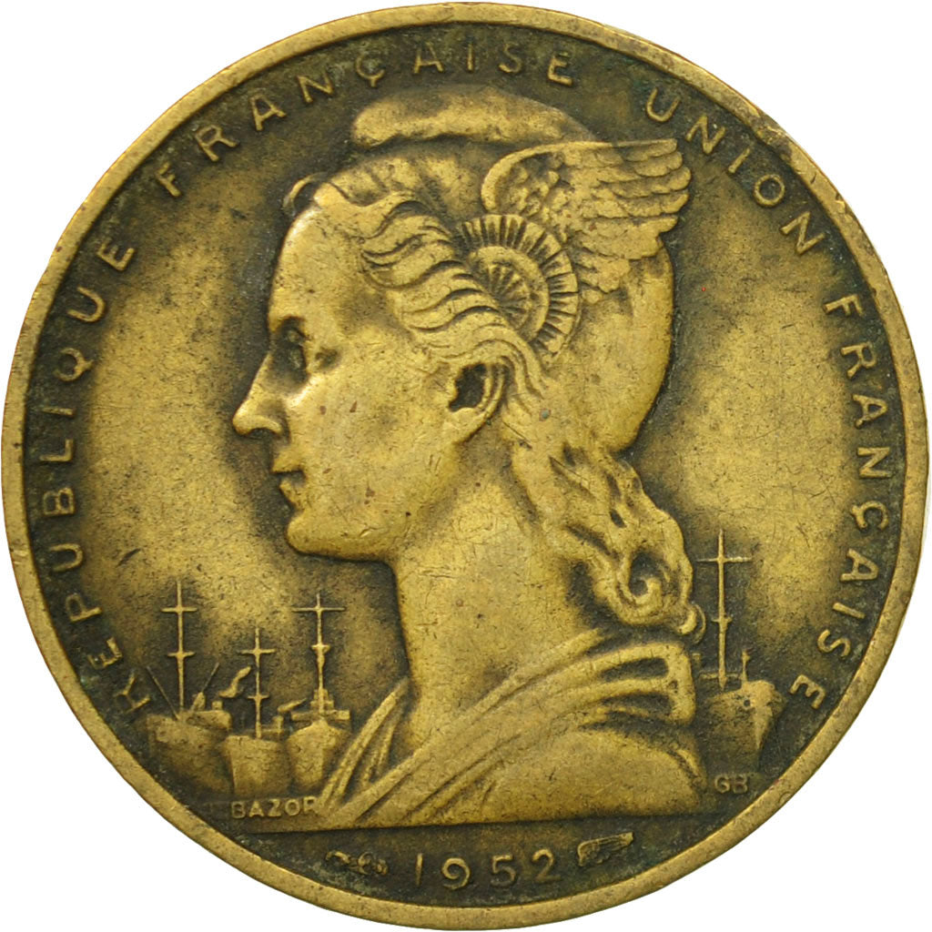 Coin, French Somaliland, 20 Francs, 1952, Paris, EF(40-45), Aluminum-Bronze
