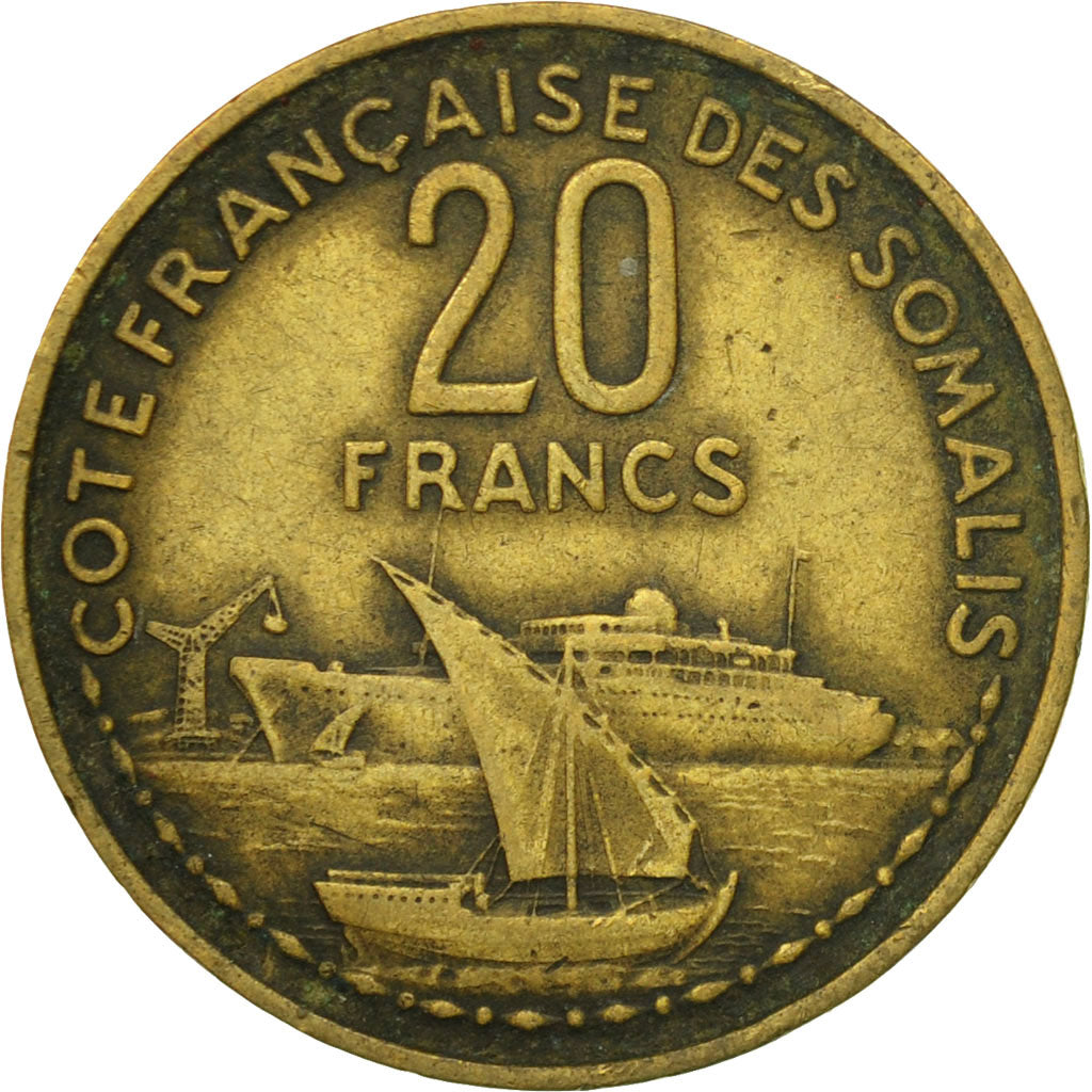 Coin, French Somaliland, 20 Francs, 1952, Paris, EF(40-45), Aluminum-Bronze