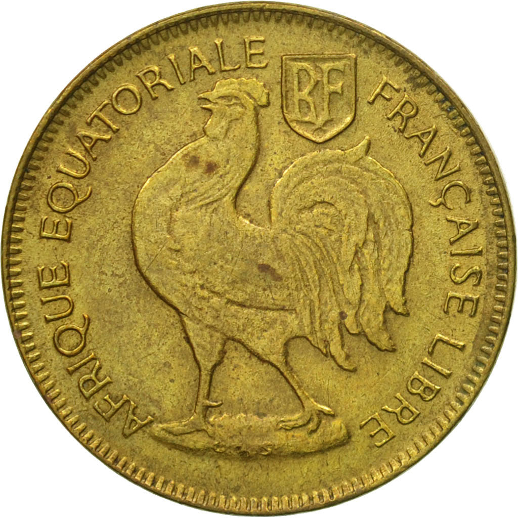 Coin, French Equatorial Africa, 50 Centimes, 1942, Pretoria, EF(40-45), Brass