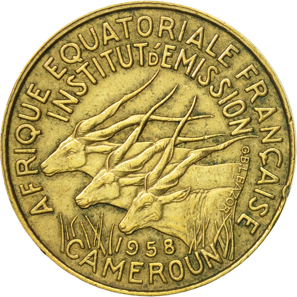 Coin, Cameroon, 5 Francs, 1958, EF(40-45), Aluminum-Bronze, KM:10