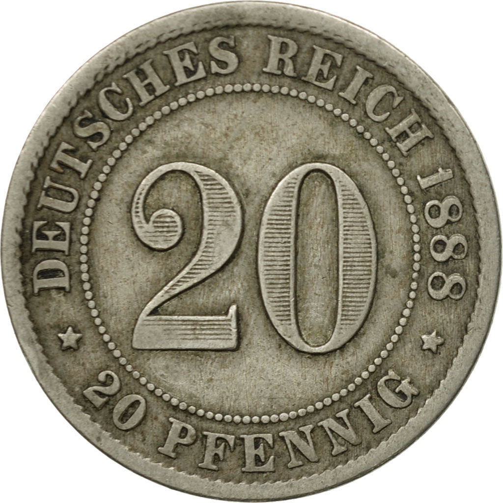 Coin, GERMANY - EMPIRE, Wilhelm I, 20 Pfennig, 1888, Stuttgart, EF(40-45)