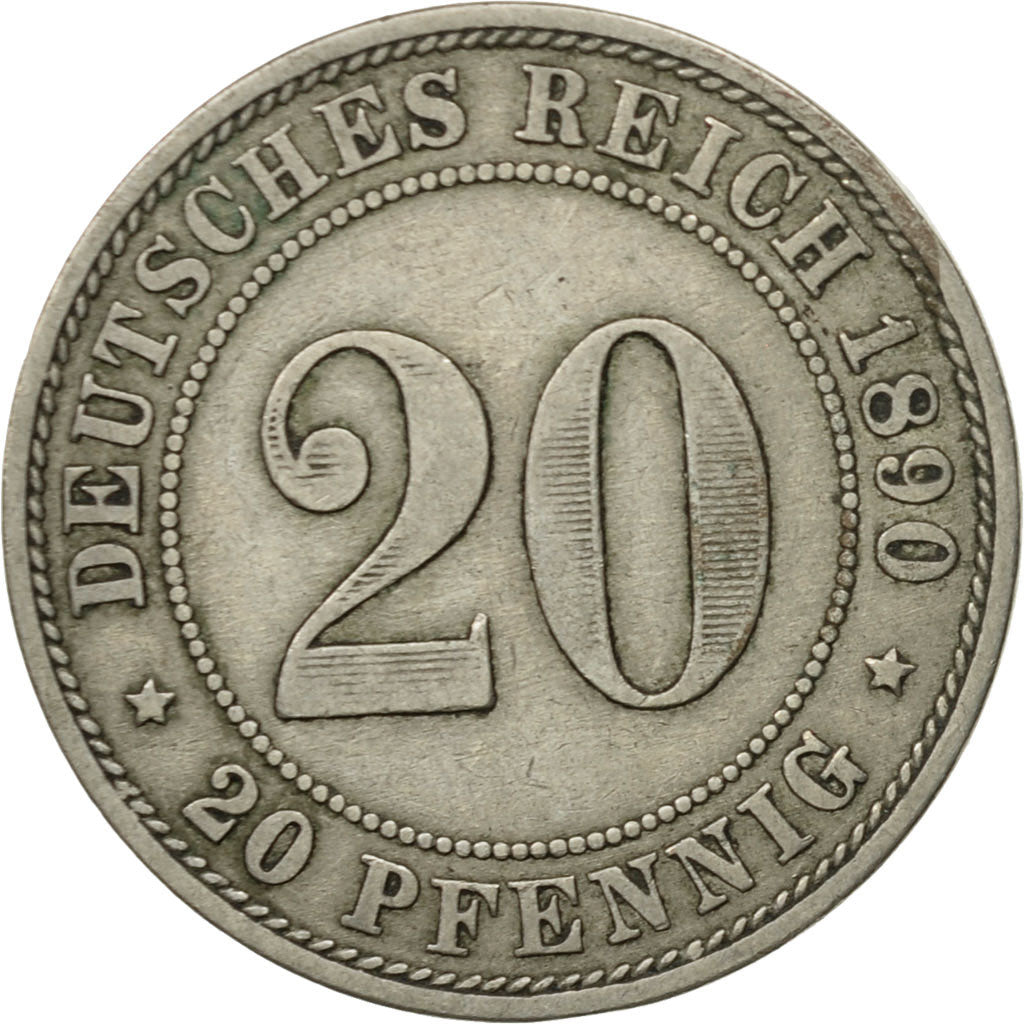 Coin, GERMANY - EMPIRE, 20 Pfennig, 1890, Berlin, EF(40-45), Copper-nickel