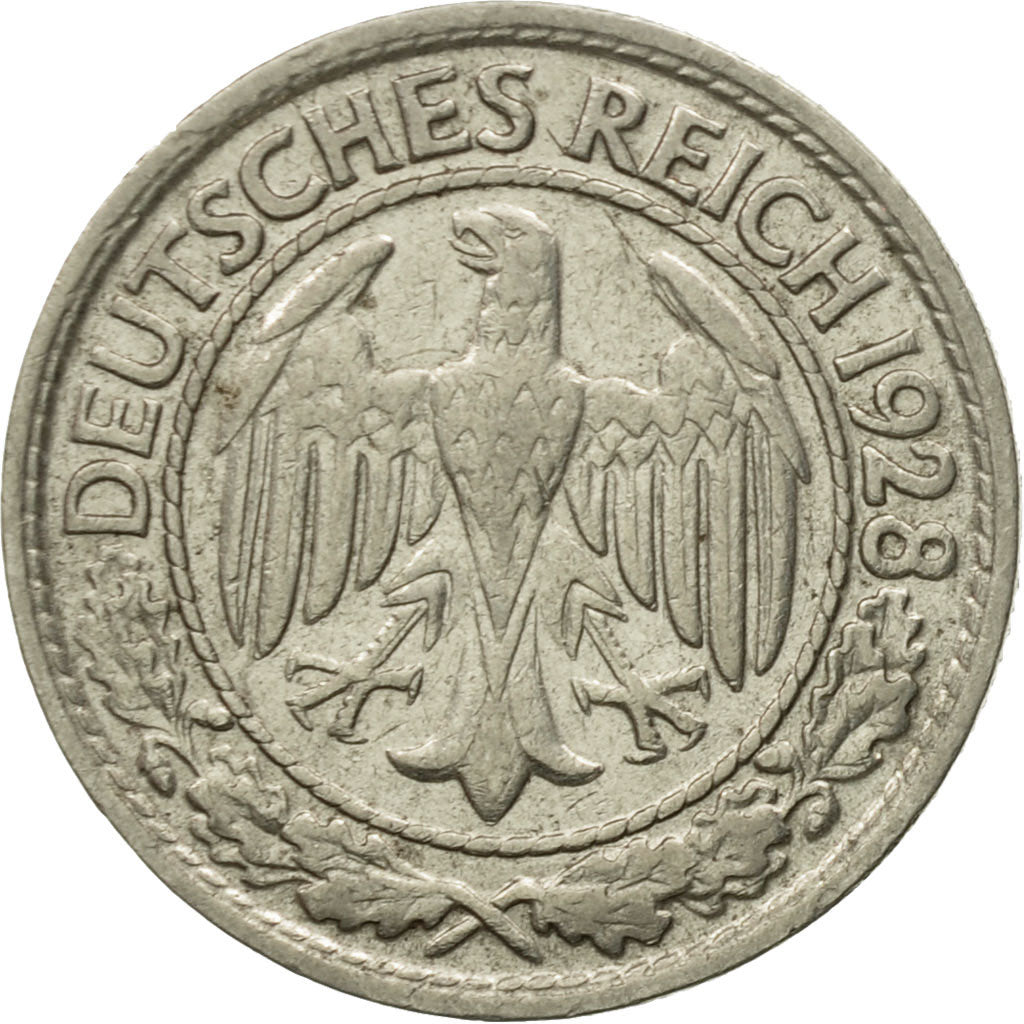 Coin, GERMANY, WEIMAR REPUBLIC, 50 Reichspfennig, 1928, Munich, AU(50-53)