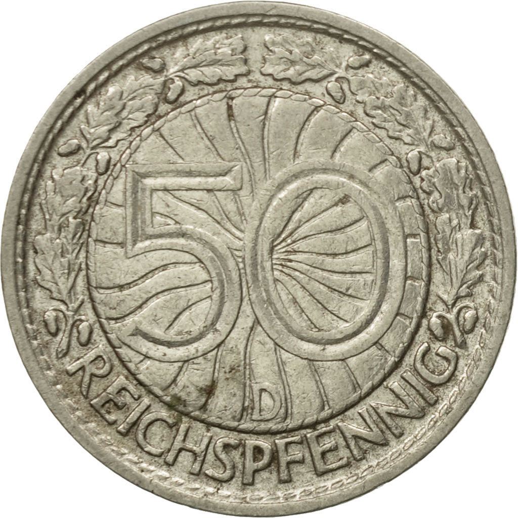 Coin, GERMANY, WEIMAR REPUBLIC, 50 Reichspfennig, 1928, Munich, AU(50-53)