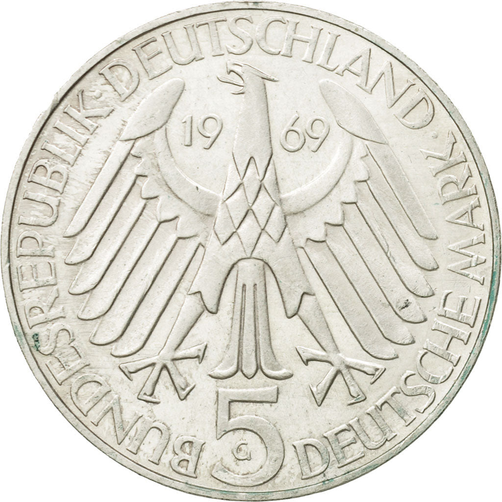 Coin, GERMANY - FEDERAL REPUBLIC, 5 Mark, 1969, Karlsruhe, Germany, MS(63)