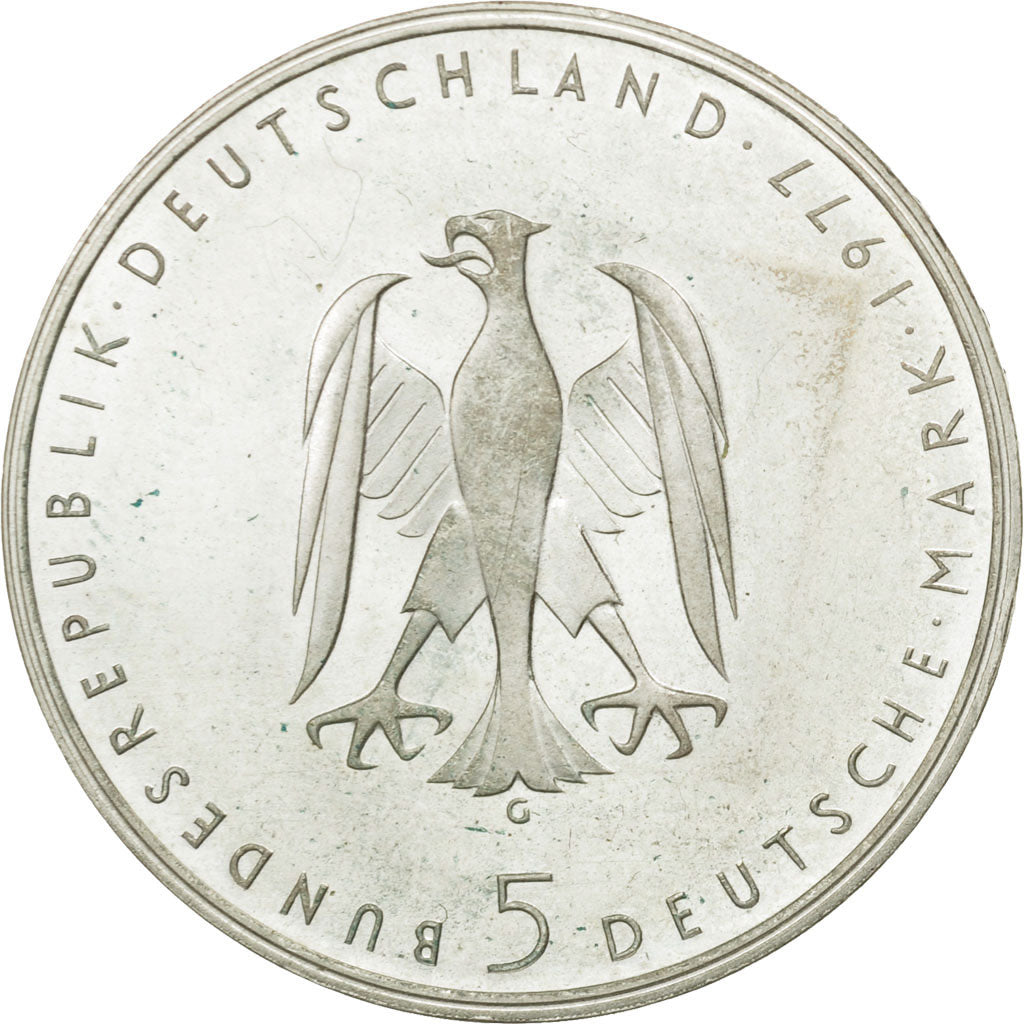 Moneta, Niemcy - RFN, 5 Mark, 1977, Karlsruhe, Germany, MS(60-62), Srebro
