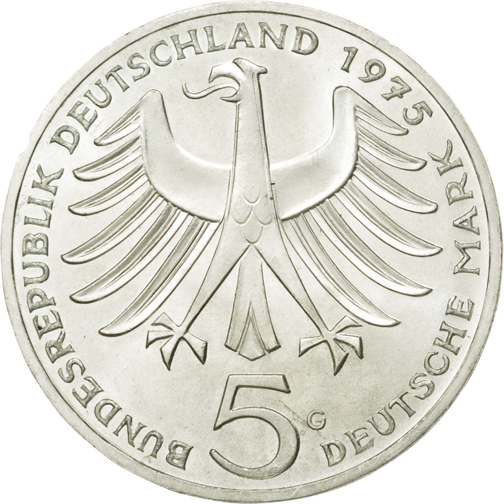 Moneta, Niemcy - RFN, 5 Mark, 1975, Karlsruhe, Germany, MS(63), Srebro, KM:143