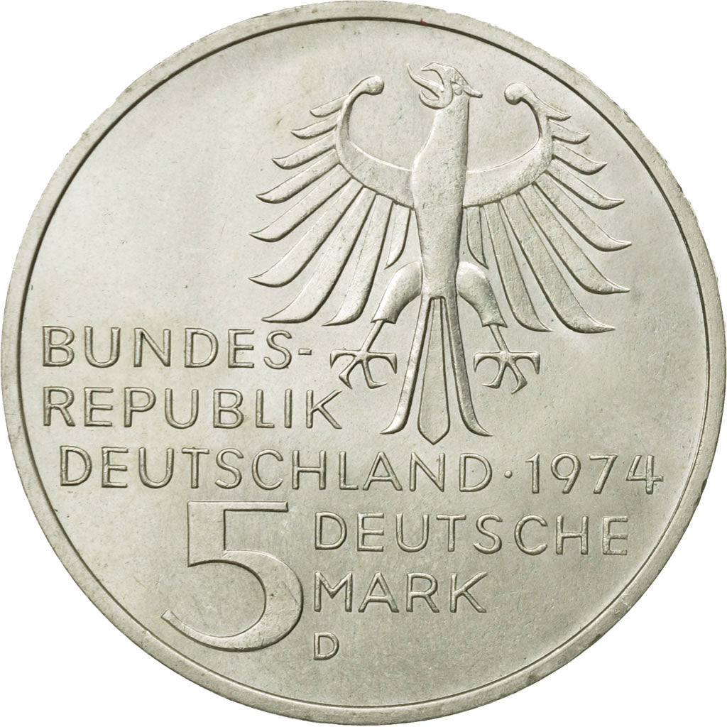 Coin, GERMANY - FEDERAL REPUBLIC, 5 Mark, 1974, Munich, Germany, MS(63), Silver