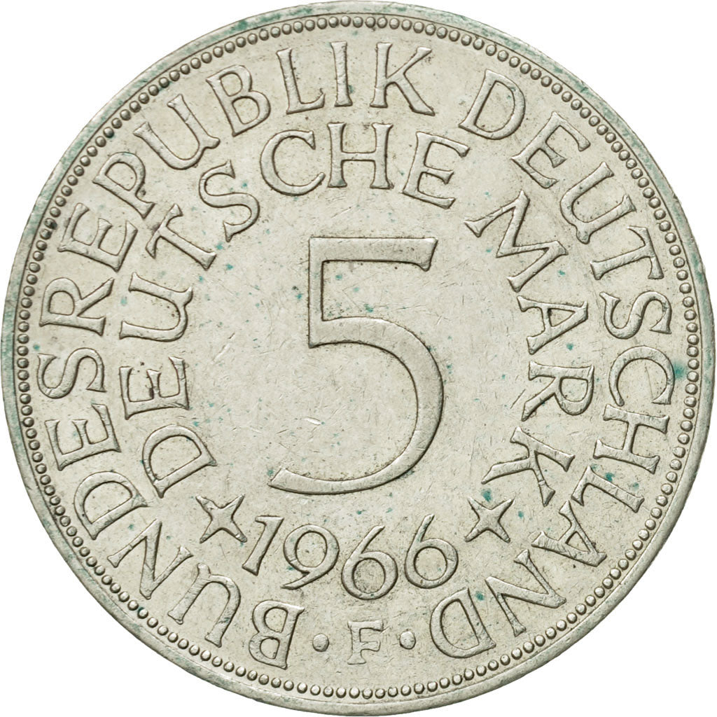 Coin, GERMANY - FEDERAL REPUBLIC, 5 Mark, 1966, Stuttgart, AU(50-53), Silver