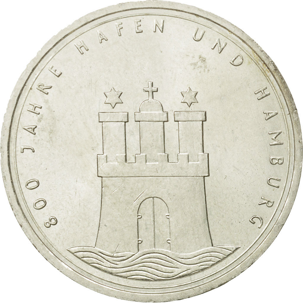 Münze, Bundesrepublik Deutschland, 10 Mark, 1989, Hamburg, Germany, VZ, Silber