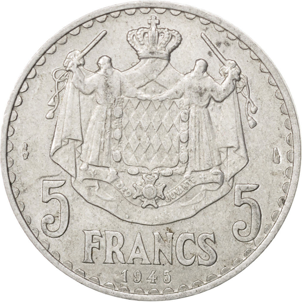 Coin, Monaco, Louis II, 5 Francs, 1945, EF(40-45), Aluminum, KM:122, Gadoury:135