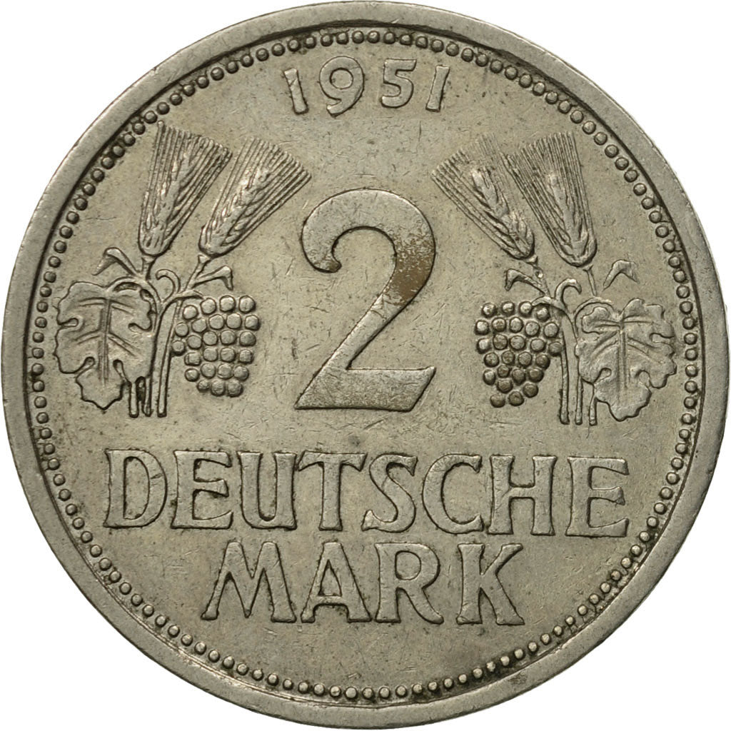 Coin, GERMANY - FEDERAL REPUBLIC, 2 Mark, 1951, Hamburg, EF(40-45)