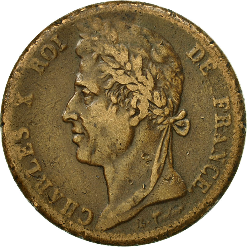 Coin, FRENCH COLONIES, Charles X, 10 Centimes, 1828, Paris, VF(30-35), Bronze