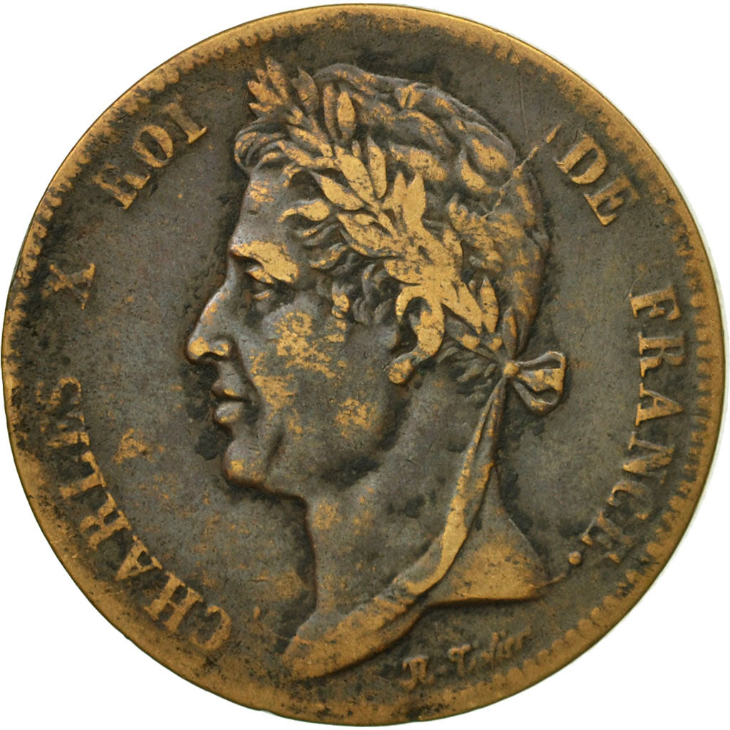 Coin, FRENCH COLONIES, Charles X, 5 Centimes, 1827, La Rochelle, VF(30-35)