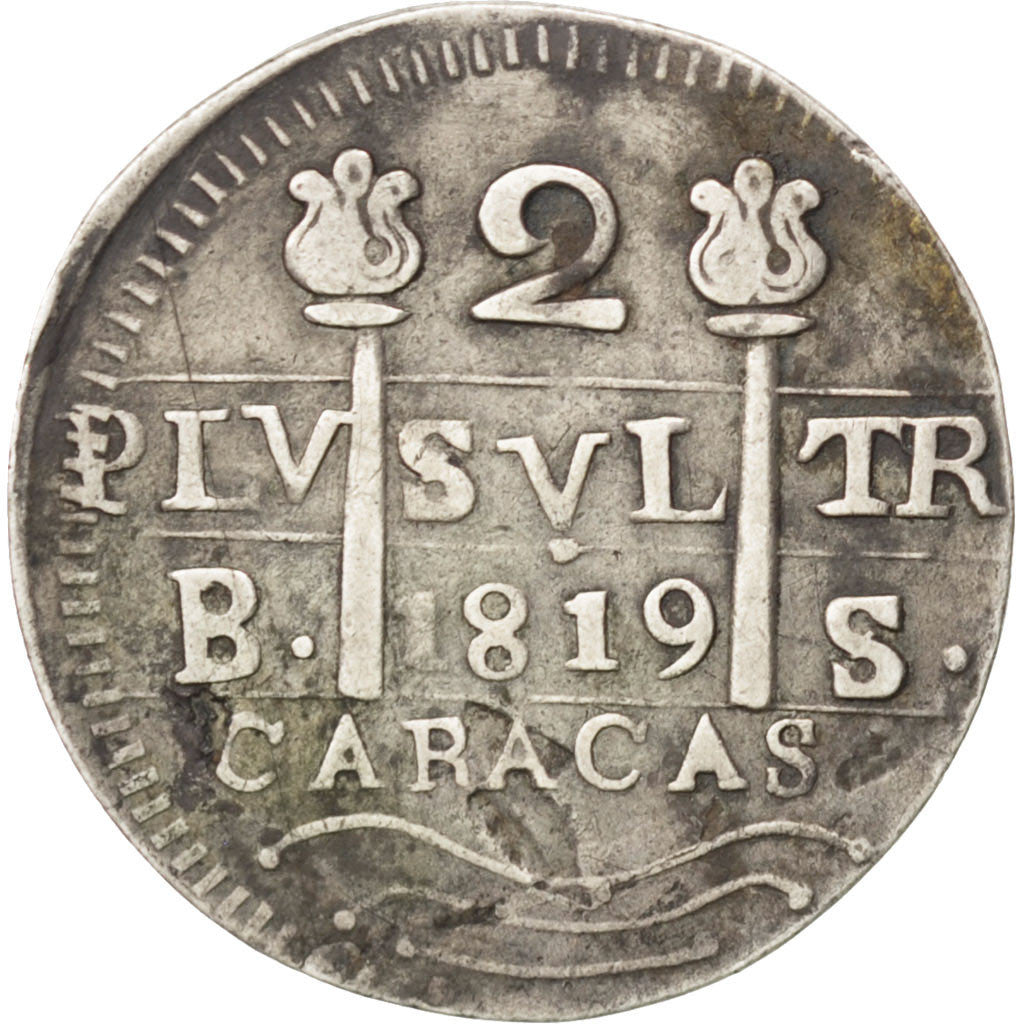 Coin, Venezuela, CARACAS, 2 Reales, Morilleros, 1819, EF(40-45), Silver, KM:6.1