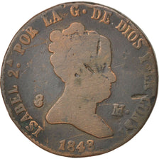Moneta, Spagna, Isabel II, 8 Maravedis, 1848, Segovia, B+, Rame, KM:531.3