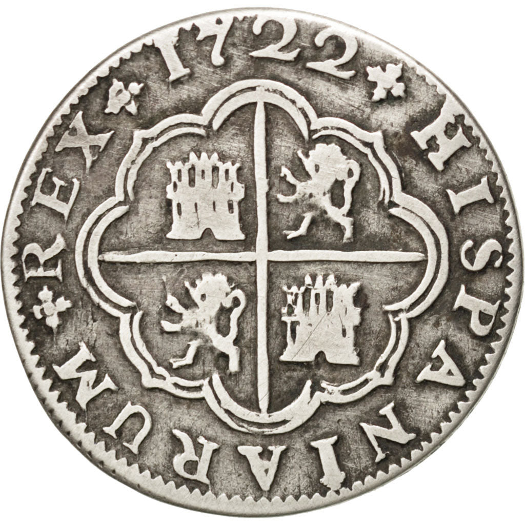 SPAIN, 2 Reales, 1722, Seville, KM #307, VF(30-35), Silver, 4.20