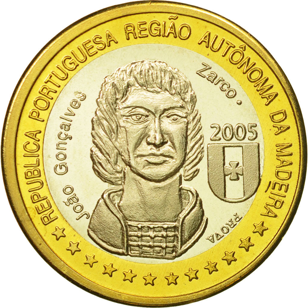 MADEIRA ISLANDS, Medal, Essai 1 euro, 2005, MS(63), Bi-Metallic