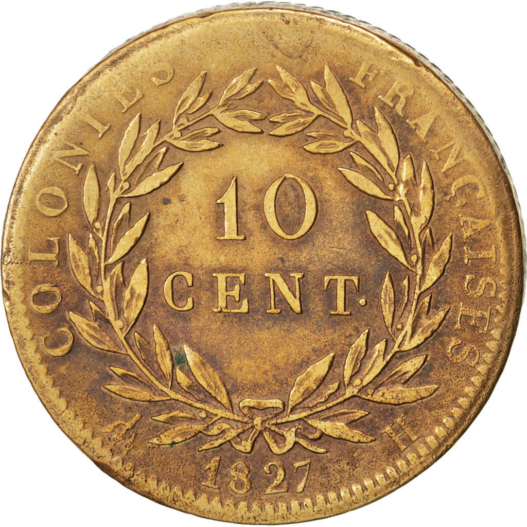 Moneta, Colonie francesi, Charles X, 10 Centimes, 1827, La Rochelle, BB, Bronzo