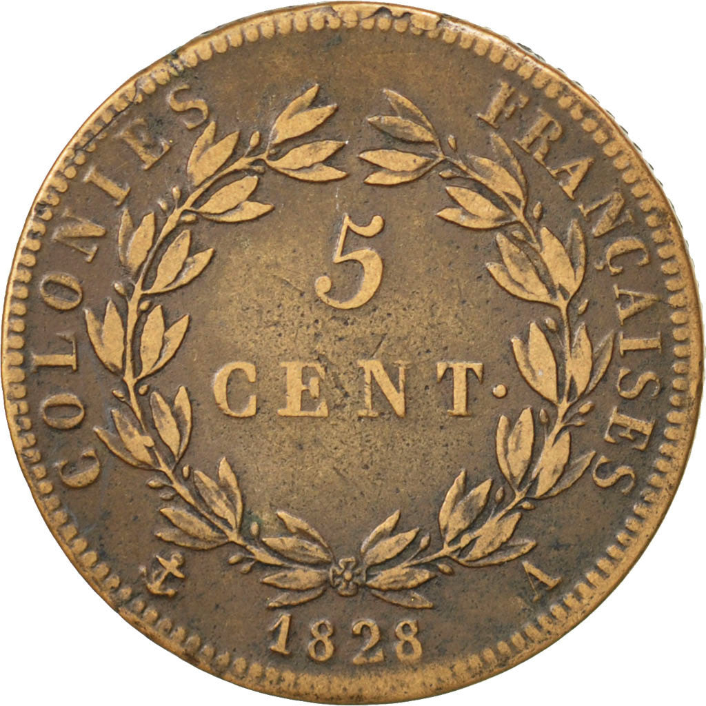 Coin, FRENCH COLONIES, Charles X, 5 Centimes, 1828, Paris, EF(40-45), Bronze