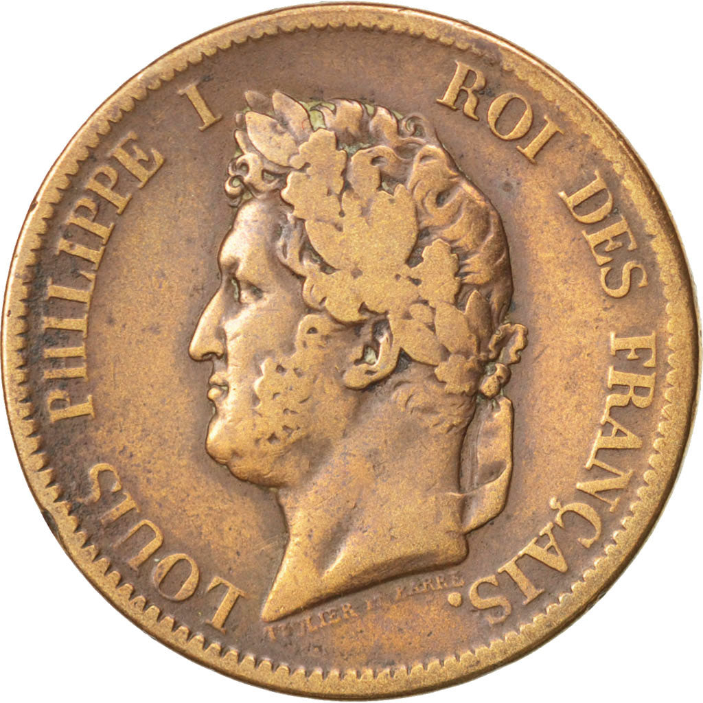 FRENCH COLONIES, 5 Centimes, 1839, Paris, KM #12, VF(20-25), Bronze, 9.88