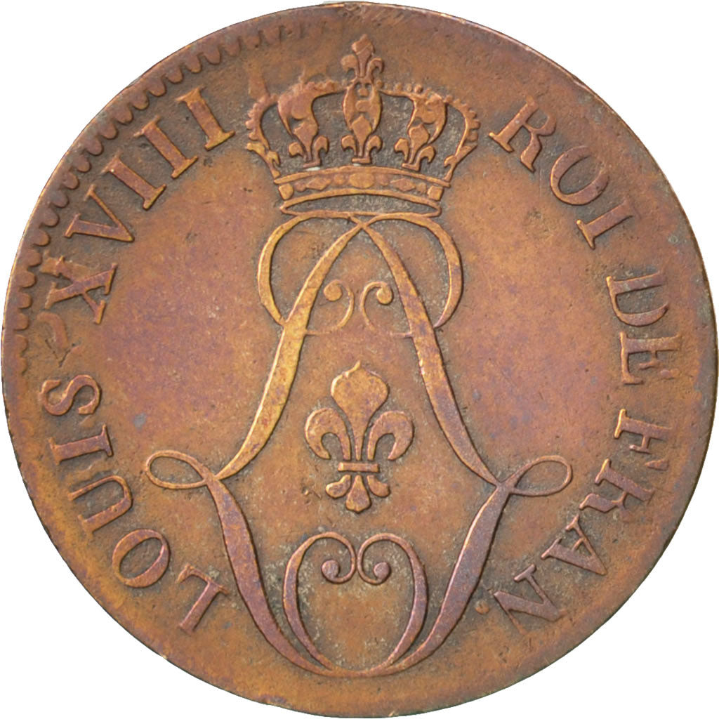 General Colony, 10 Centimes, 1816, Paris, VF(30-35), Billon, Lecompte #26, 2.27