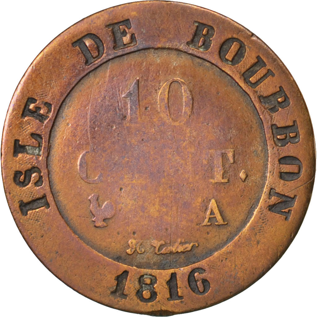 General Colony, 10 Centimes, 1816, Paris, VF(30-35), Billon, Lecompte #26, 2.27