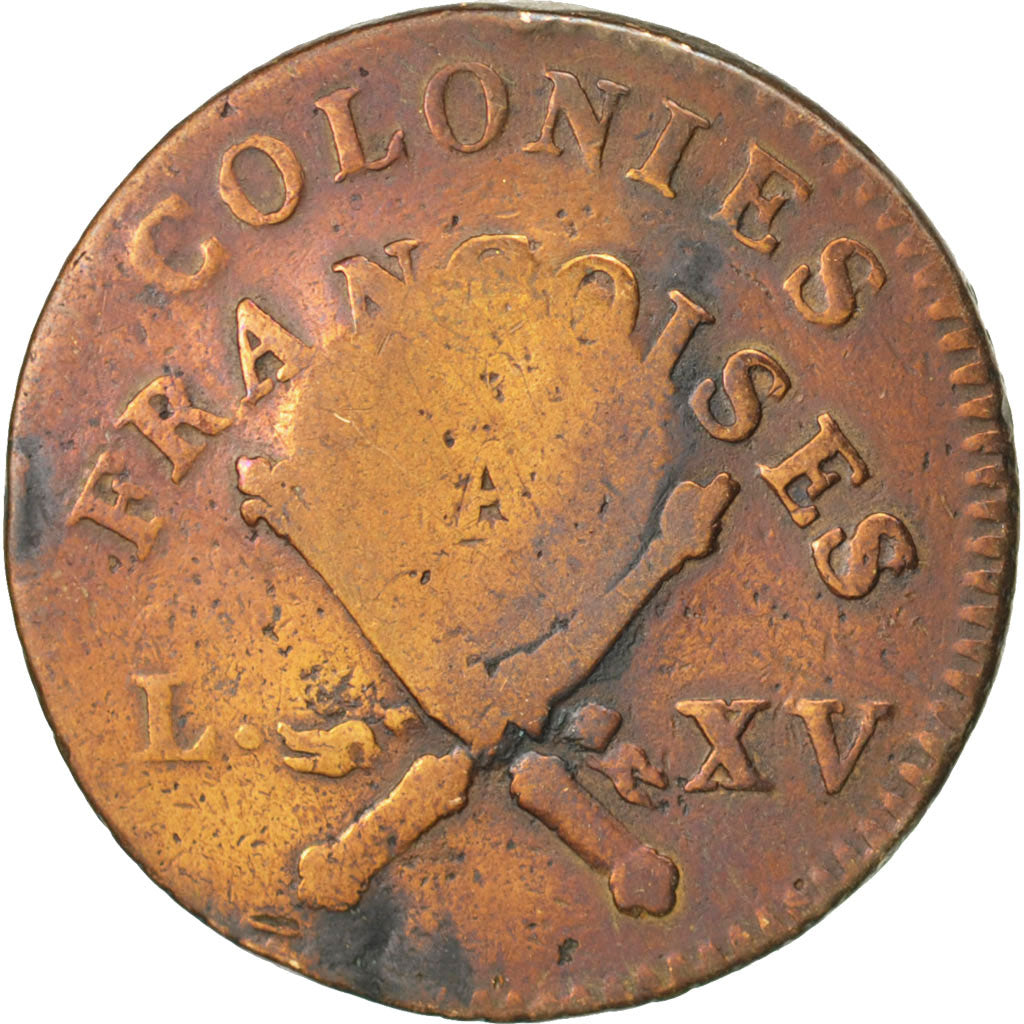 GUADELOUPE, 3 Sols 9 Deniers, 1793, KM #1, VF(20-25), Bronze, Lecompte #4, 11.76