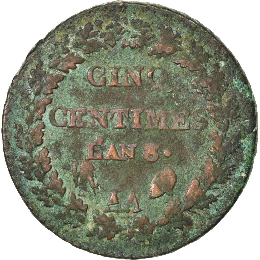 FRANCE, Dupré, 5 Centimes, 1799, Metz, KM #640.2, F(12-15), Bronze, Gadoury #...