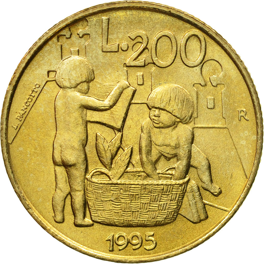Coin, San Marino, 200 Lire, 1995, Rome, MS(65-70), Aluminum-Bronze, KM:329