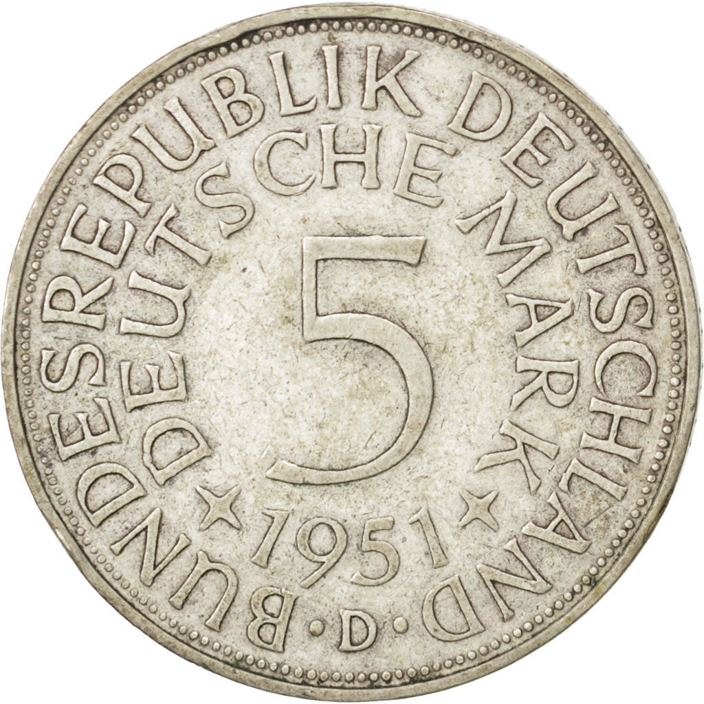 Moneta, GERMANIA - REPUBBLICA FEDERALE, 5 Mark, 1951, Munich, BB, Argento