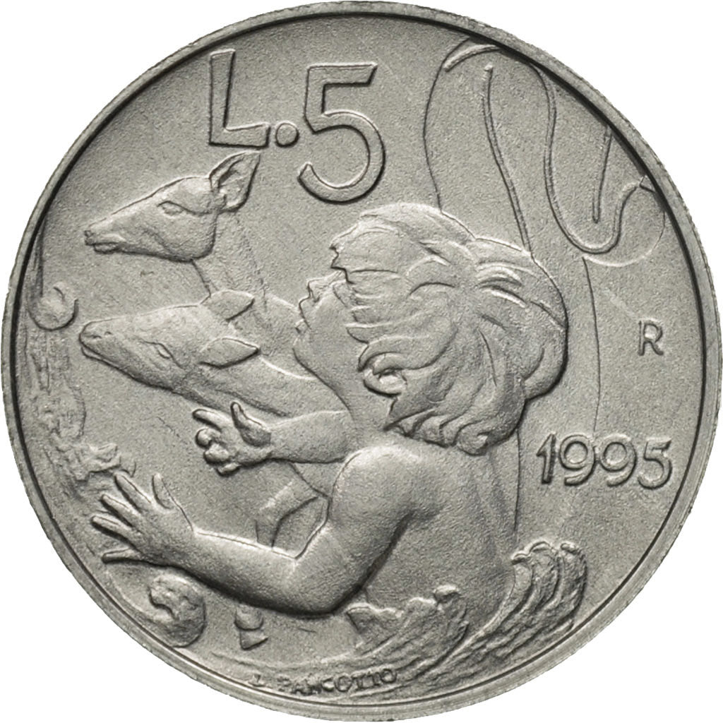 Coin, San Marino, 5 Lire, 1995, Rome, MS(65-70), Aluminum, KM:324