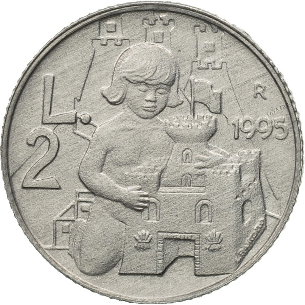 Coin, San Marino, 2 Lire, 1995, Rome, MS(65-70), Aluminum, KM:323