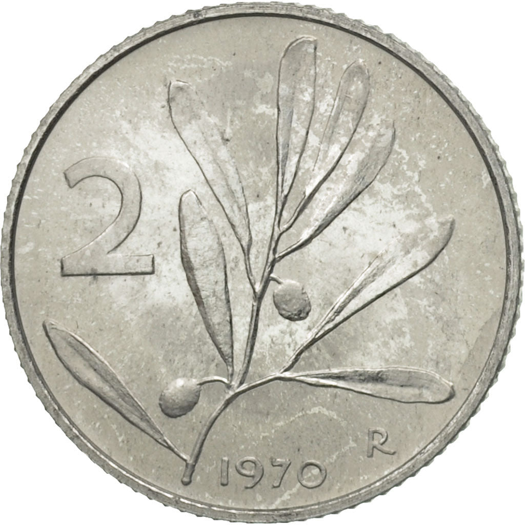 Coin, Italy, 2 Lire, 1970, Rome, EF(40-45), Aluminum, KM:94