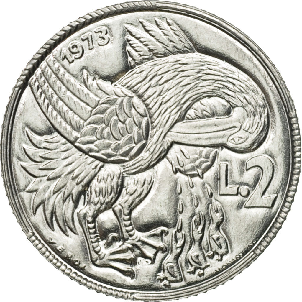 Coin, San Marino, 2 Lire, 1973, Rome, MS(65-70), Aluminum, KM:23