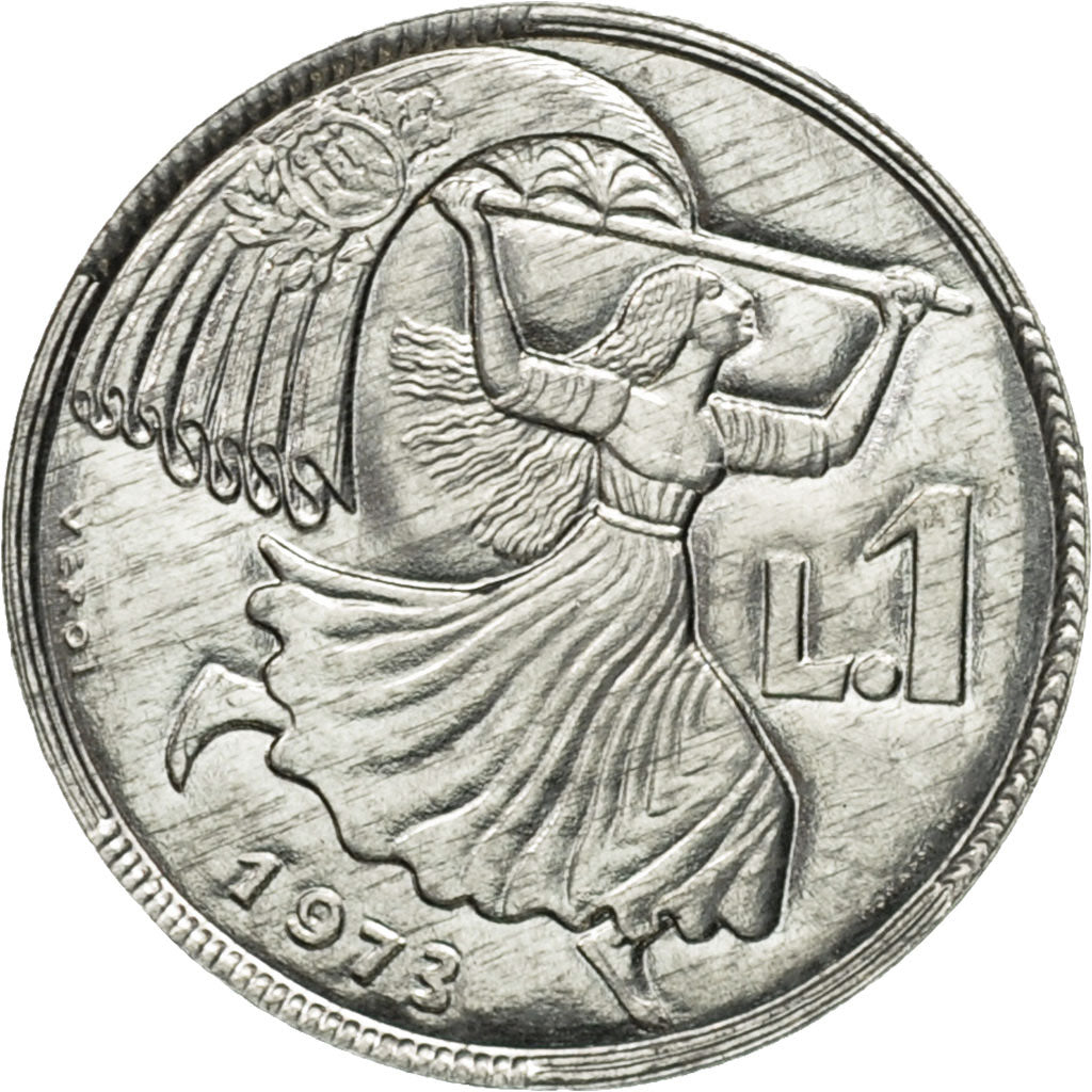 Coin, San Marino, Lira, 1973, Rome, MS(65-70), Aluminum, KM:22