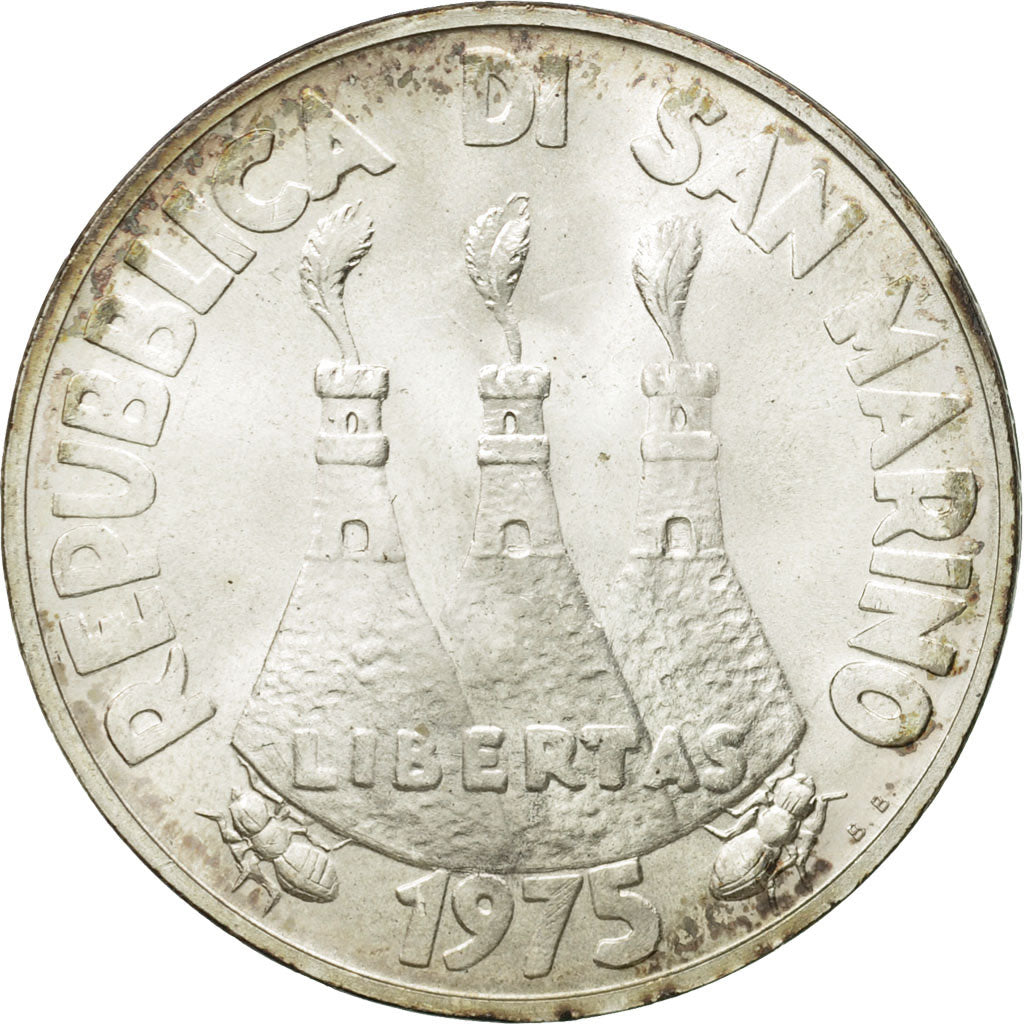 Coin, San Marino, 500 Lire, 1975, Rome, AU(55-58), Silver, KM:47