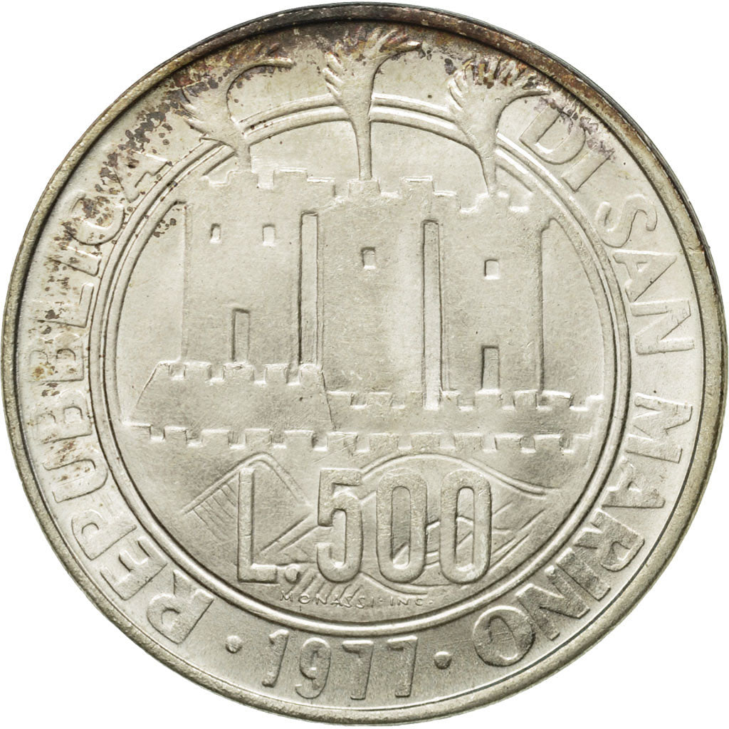 Coin, San Marino, 500 Lire, 1977, Rome, AU(55-58), Silver, KM:71
