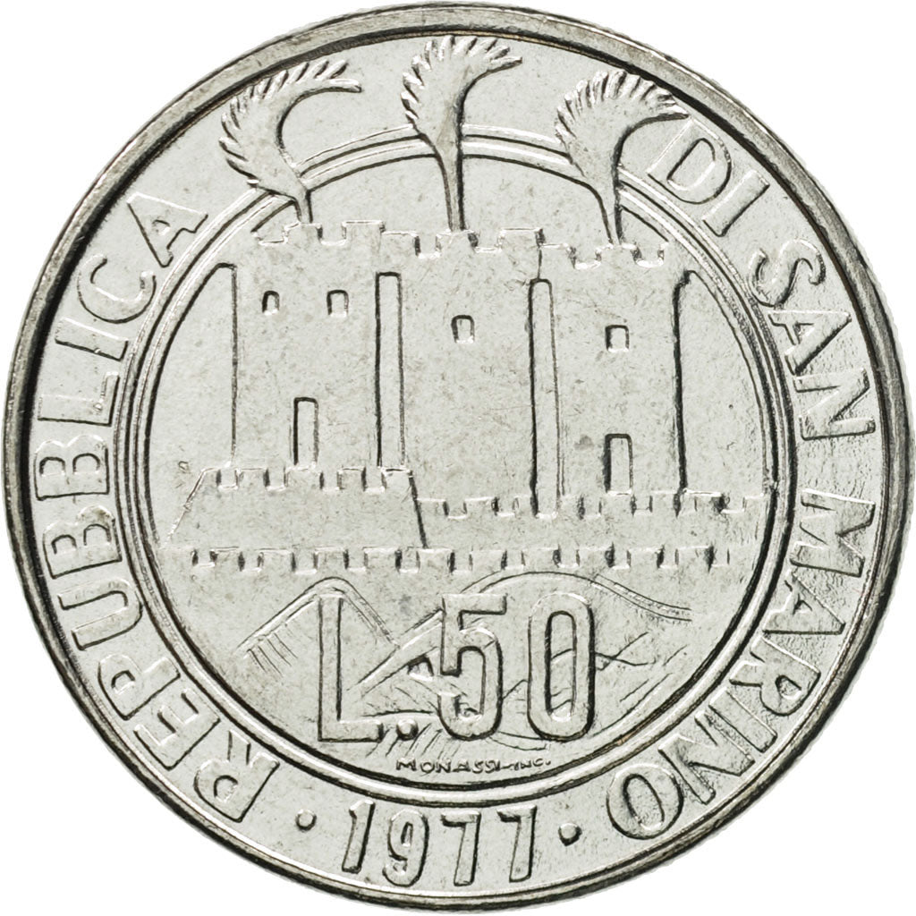 Monnaie, San Marino, 50 Lire, 1977, Rome, FDC, Steel, KM:68