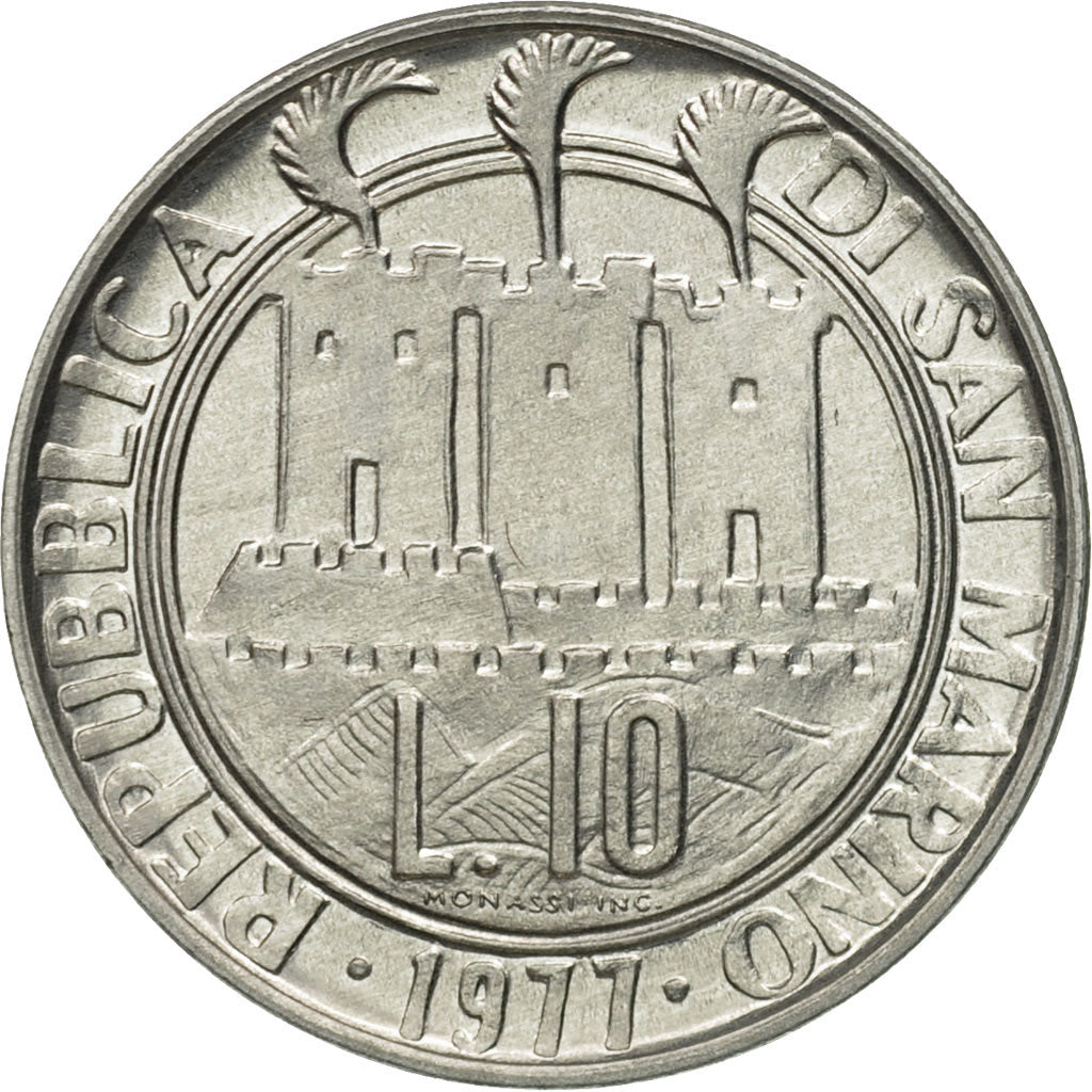Moneta, San Marino, 10 Lire, 1977, Rome, FDC, Alluminio, KM:66