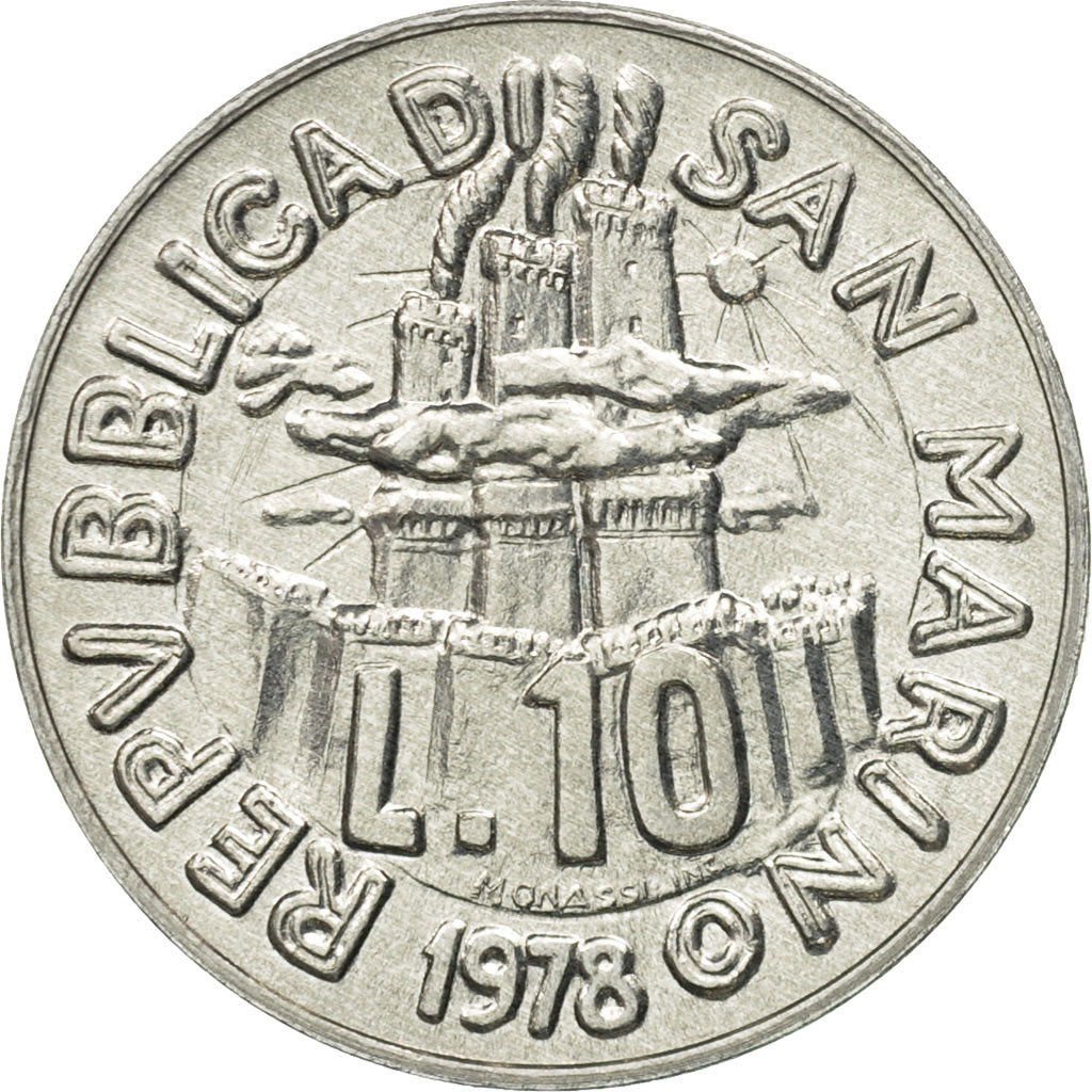 Coin, San Marino, 10 Lire, 1978, Rome, MS(65-70), Aluminum, KM:79