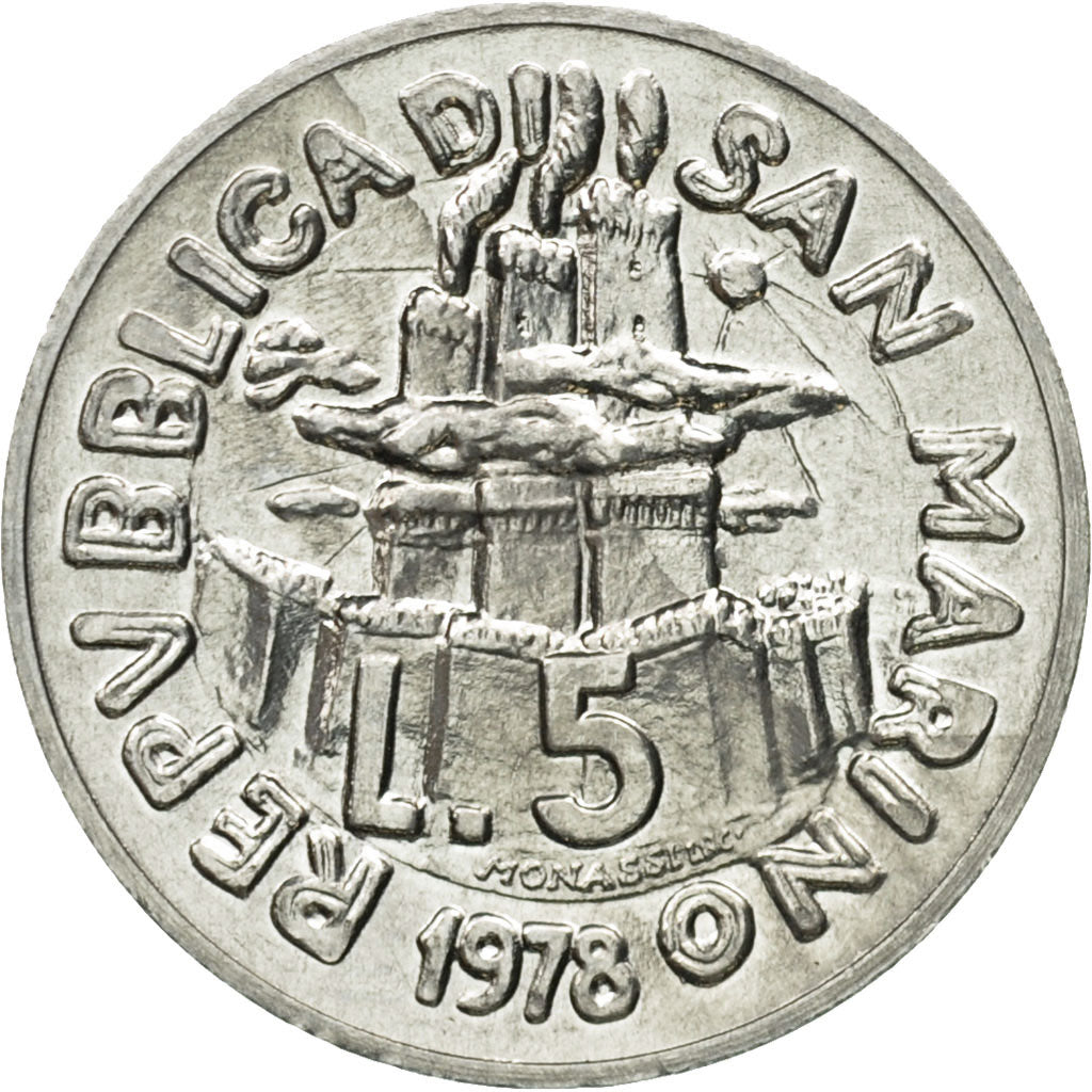 Moneta, San Marino, 5 Lire, 1978, Rome, MS(65-70), Aluminium, KM:78