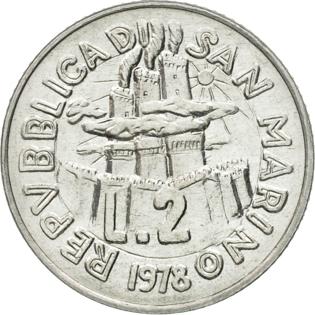 Coin, San Marino, 2 Lire, 1978, Rome, MS(65-70), Aluminum, KM:77